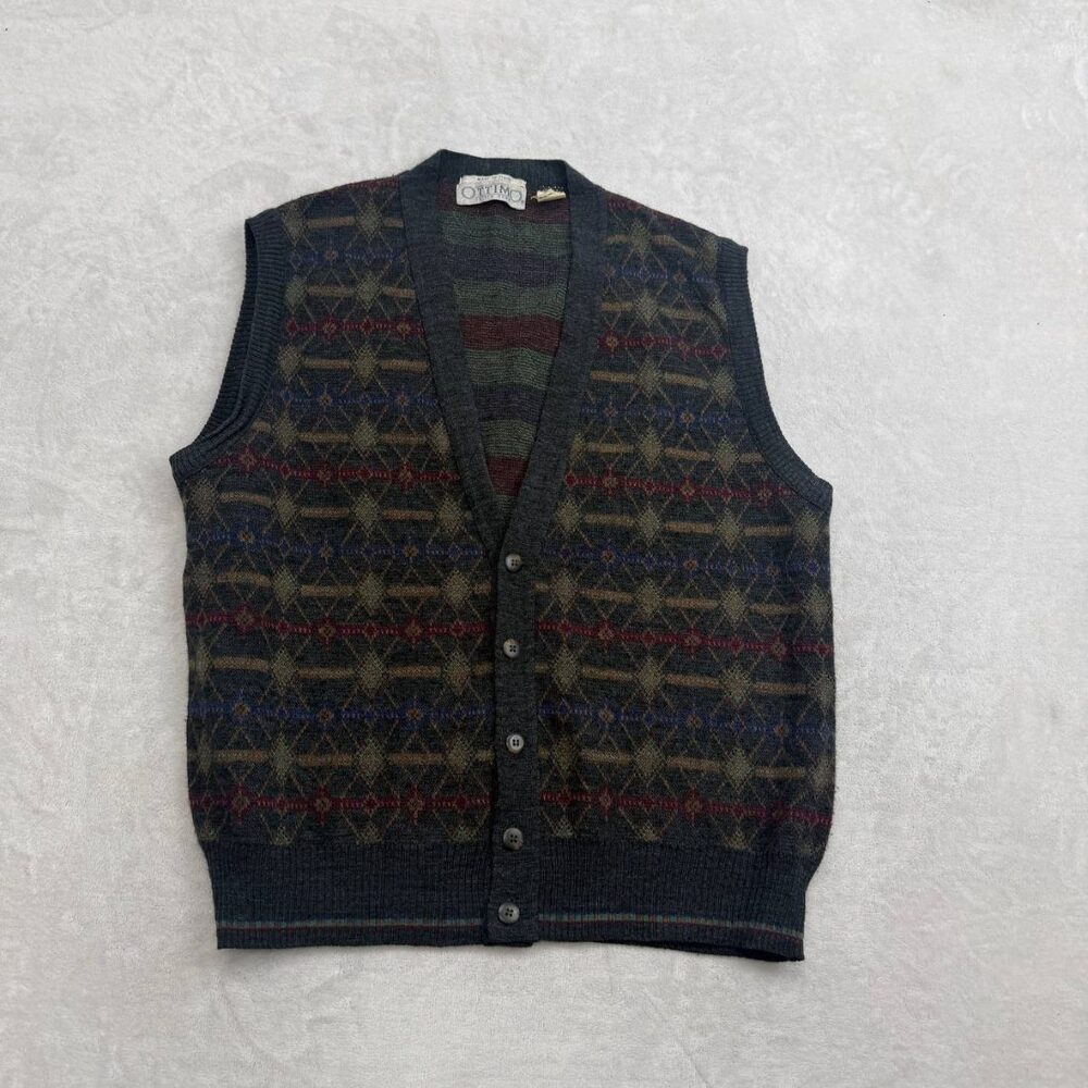 Ottimo Men's Sweater Vest Cardigan Multi Size M Retro Geometric Made in Italy